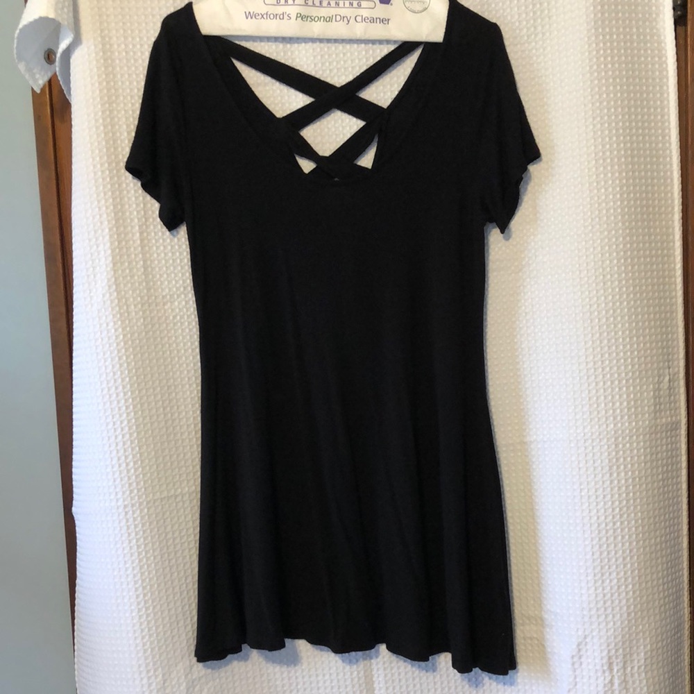 Black Tee Shirt Dress Cross Back